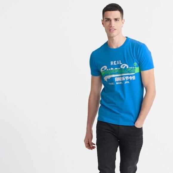 SUPERDRY Men’s Vintage Logo Cross Hatch Tee Electric Blue - Picture 3 of 6